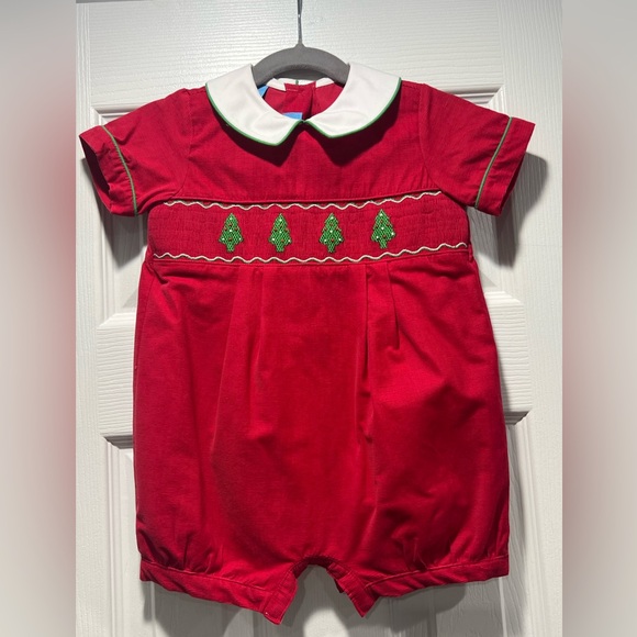 Other - Red Baby boy Corduroy Romper with Green Tree Embroidery, 24M